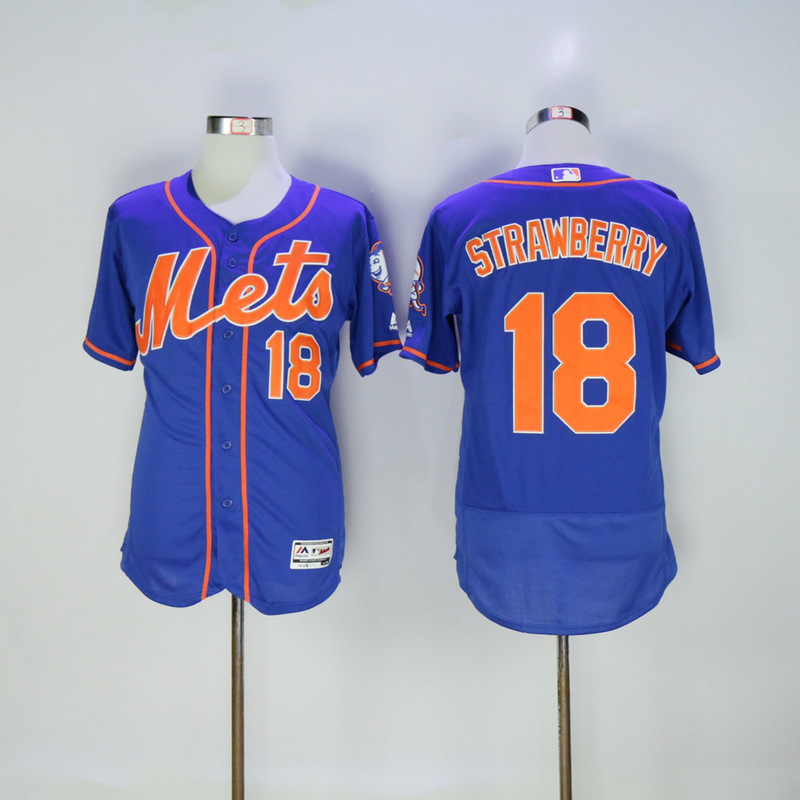 Men New York Mets #18 Strawberry Blue Throwback Elite MLB Jerseys->new york mets->MLB Jersey
